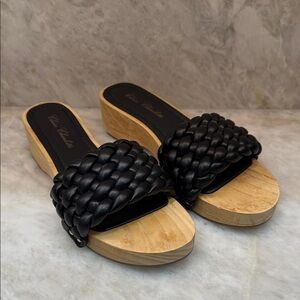 Anthropologie Claire Charlotte Corte Clogs, Black Woven leather/wood sandals 39